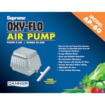 Danner AP-60 air pump, Energy Efficient Motor, Quiet, High Vol Steady Air Flow. 40526